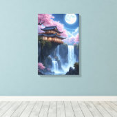 Bloesems en maanlicht water canvas afdruk (Insitu (Houten vloer))