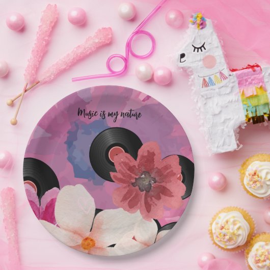 Bloesems en Vinyl Papieren Bordje (Feest)