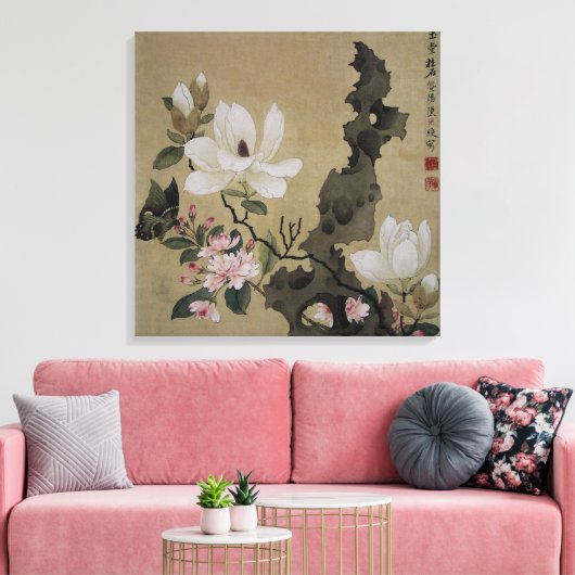 Bloesems en Vlinder  Chinese Kunst Canvas Afdruk (Insitu (Woonkamer))