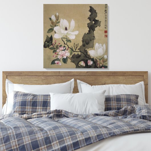 Bloesems en Vlinder  Chinese Kunst Canvas Afdruk (Insitu (Slaapkamer))