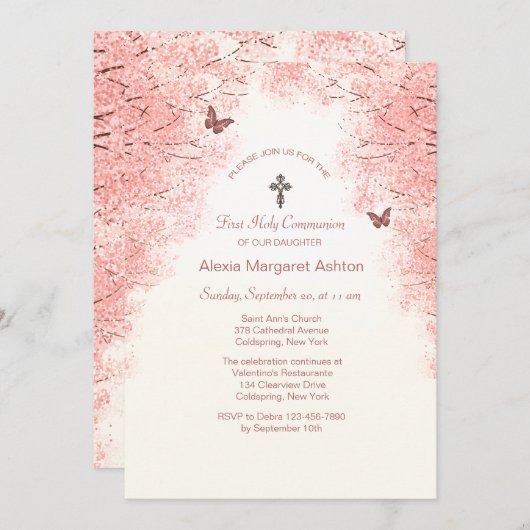 Bloesems en Vlinders Religieuze Uitnodiging (Voorkant / Achterkant)