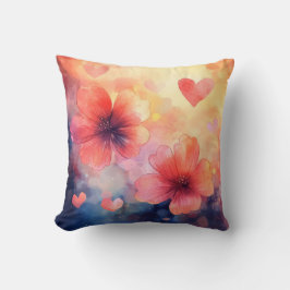 Bloesems & Hearts – Romantische Waterverf Kussen