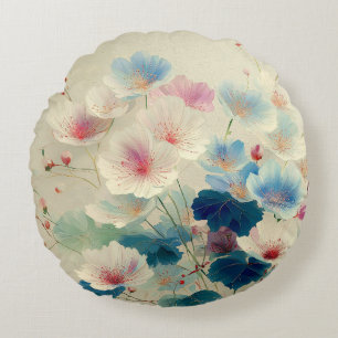 Bloesems in bloei – Zachte pastel botanische kunst Rond Kussen
