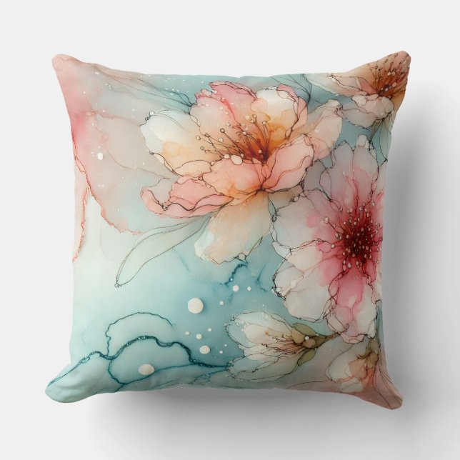 Bloesems in Bloom: een Abstract alcoholinktontwerp Kussen (Voorkant)