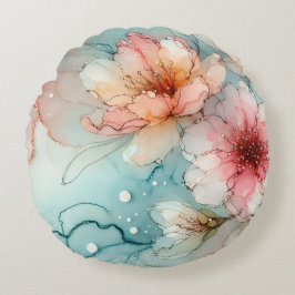 Bloesems in Bloom: een Abstract alcoholinktontwerp Rond Kussen