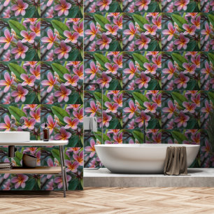 **"Bloesems in Bloom: Roze Frangipani Bloemboom Behang