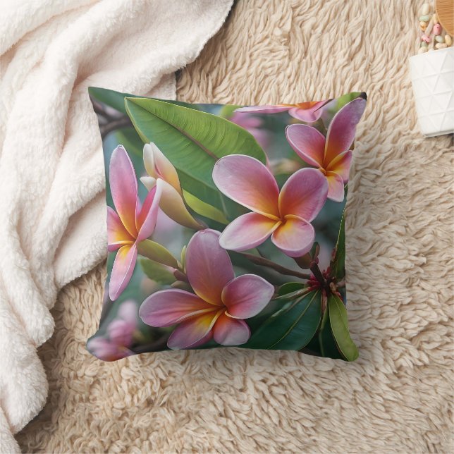 **"Bloesems in Bloom: Roze Frangipani Bloemboom Kussen (Deken)