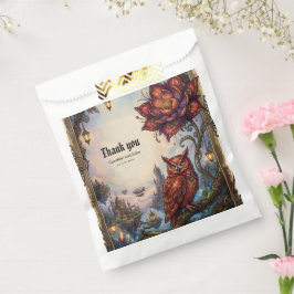 Bloesems in dieprood & Mystieke Uil. Bedankzakje
