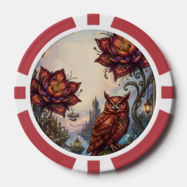 Bloesems in dieprood & Mystieke Uil. Poker Chips