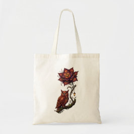 Bloesems in dieprood & Mystieke Uil. Tote Bag