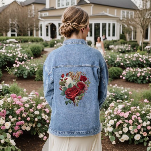 Bloesems & Kostbare Vlinder Denim Jacket (Huwelijk Achterkant)