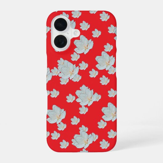 Bloesems op rood iPhone 16 hoesje (Achterkant)