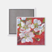 Bloesems op rood met witte rand magneet (Voorkant / Achterkant)
