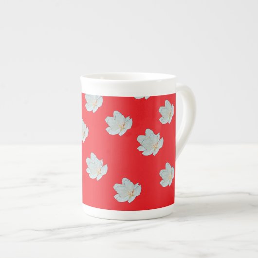 Bloesems op rood porselein kop (Voorkant rechts)
