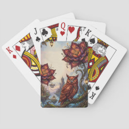 Bloesems scharlakenrood & mystieke uil. pokerkaarten