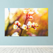 Bloesems van de Japanse abrikoos bij hete oranje z Canvas Afdruk (Insitu (Houten vloer))