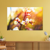 Bloesems van de Japanse abrikoos bij hete oranje z Canvas Afdruk (Insitu (Woonkamer))