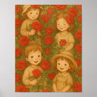 "Bloesems van de Kindertijd: Rozentuin Genot" Poster