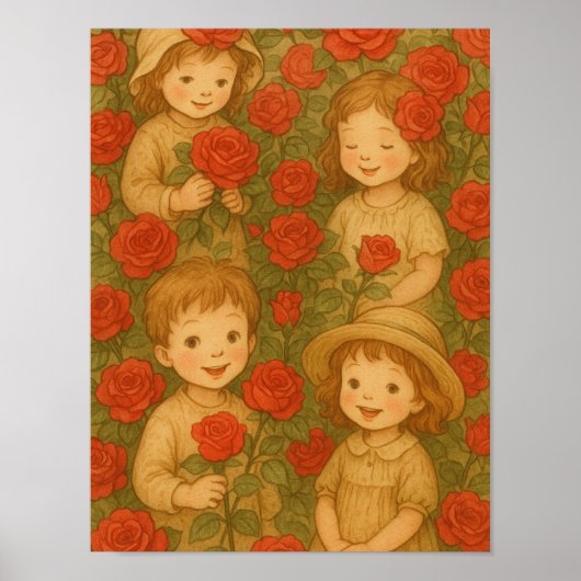 "Bloesems van de Kindertijd: Rozentuin Genot" Poster (Voorkant)