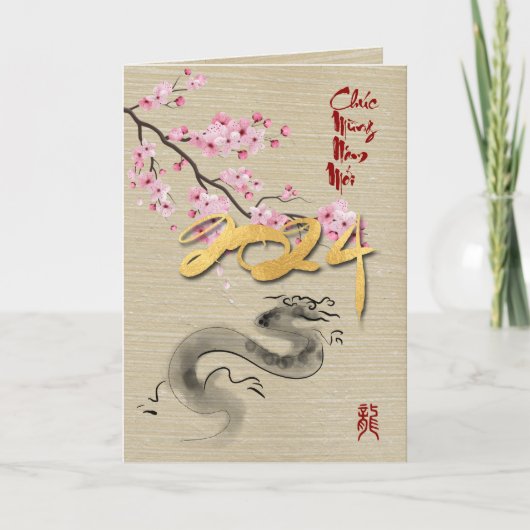 Bloesems Vietnamees Nieuwjaar van de Draak VGC Kaart (Voorkant)