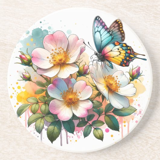 Bloesems & Vlinders Zandsteen Onderzetter (Voorkant)