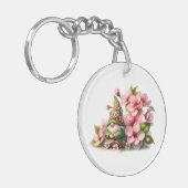 Bloesems Waterverf Garden Gnome Sleutelhanger (Voorkant Links)