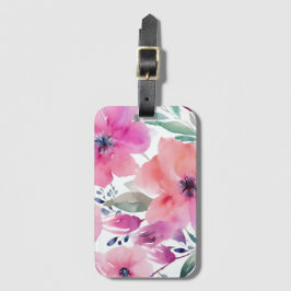 Bloesems | Waterverf Roze Bloemen Geschilderd Bagagelabel