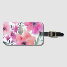 Bloesems | Waterverf Roze Bloemen Geschilderd Bagagelabel