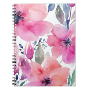 Bloesems   Waterverf Roze Bloemen Geschilderd Notitieboek