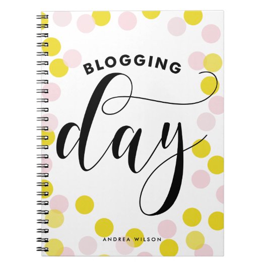 Blogdag Roze & Gele Confetti Gepersonaliseerd Notitieboek (Voorkant)