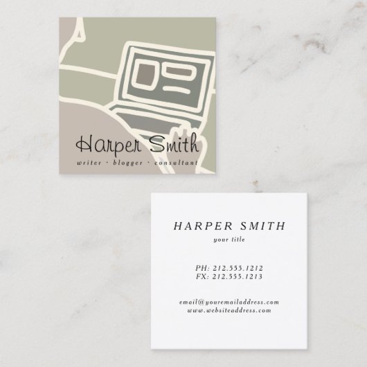 blogger die blogger is over notebookcomputer onlin vierkante visitekaartje (Voorkant / Achterkant)