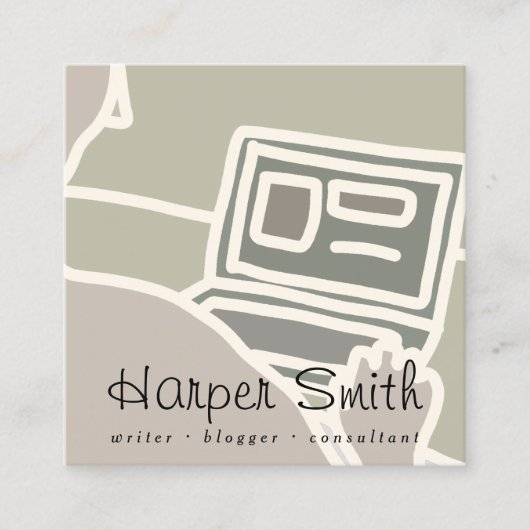 blogger die blogger is over notebookcomputer onlin vierkante visitekaartje (Voorkant)