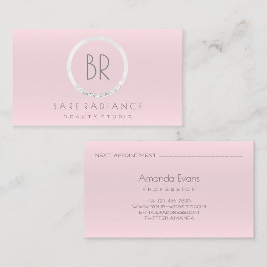 Blogger Makeup Beauty Studio Appointment Roze grij Afsprakenkaartje (Voorkant / Achterkant)