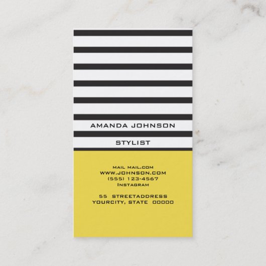 Blogger Stylist Event Zwart Wit Gele Strepen Visitekaartje (Achterkant)
