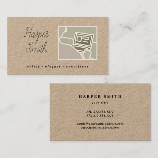 blogger visitekaartje rustige kraft paper writer b (Voorkant / Achterkant)