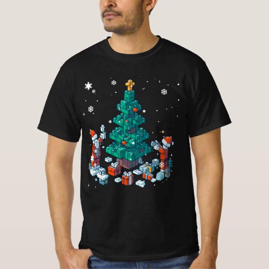 Blok baksteen gebouw figuur vrolijke kerst ma t-shirt (Voorkant)