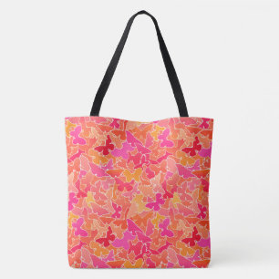 Blok Butterflies, Fuchsia Pink & Coral Oranje Tote Bag