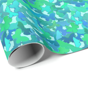 Blok Butterflies, Turquoise, Aqua en Sky Blue Cadeaupapier