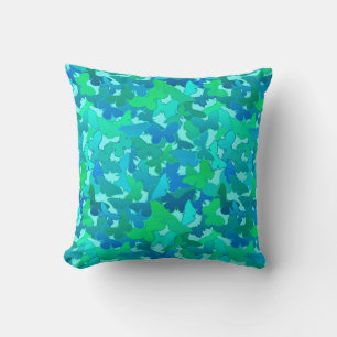 Blok Butterflies, Turquoise, Aqua en Sky Blue Kussen