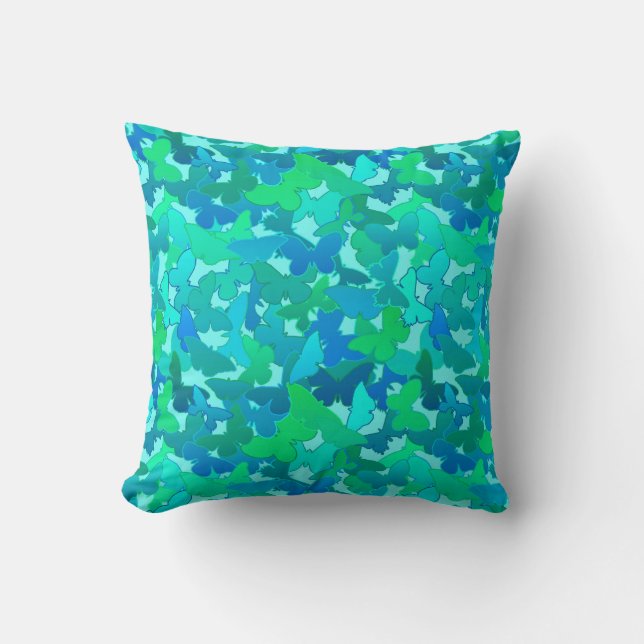 Blok Butterflies, Turquoise, Aqua en Sky Blue Kussen (Voorkant)
