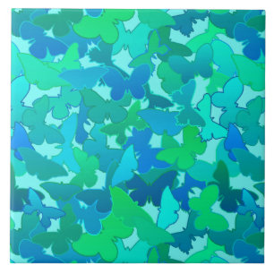 Blok Butterflies, Turquoise, Aqua en Sky Blue Tegeltje