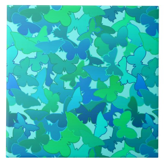Blok Butterflies, Turquoise, Aqua en Sky Blue Tegeltje (Voorkant)