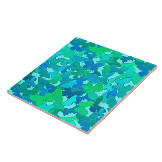 Blok Butterflies, Turquoise, Aqua en Sky Blue Tegeltje (Zijkant)