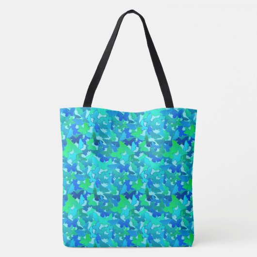 Blok Butterflies, Turquoise, Aqua en Sky Blue Tote Bag (Achterkant)