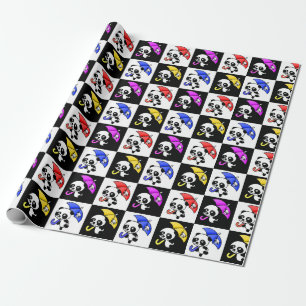 Blok geruit Schattige pandapatroon Cadeaupapier