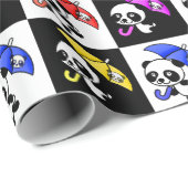 Blok geruit Schattige pandapatroon Cadeaupapier (Rol Hoek)