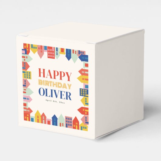 Blok Huizen Neutraal Verjaardagsfeest Bedankdoosjes (Voorkant Zijde)