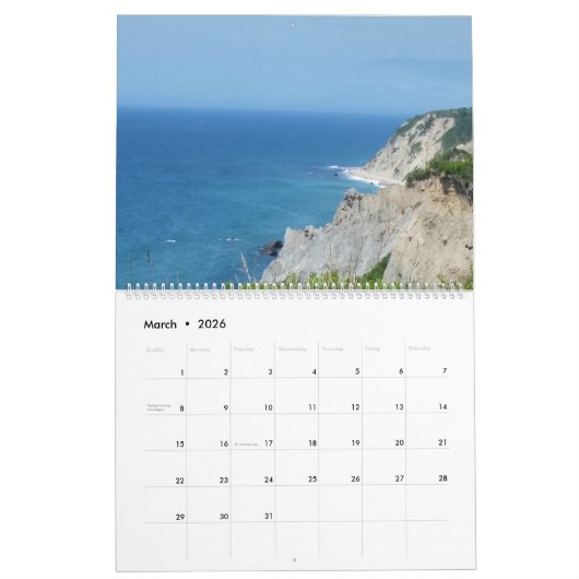 Blok Island Bluffs - Block Island, Rhode Island Kalender (Mar 2026)