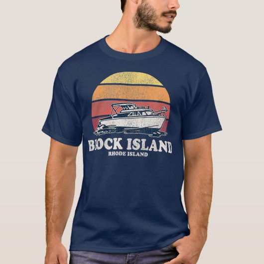 Blok Island RI  Boating 70s Retro Boat T-shirt (Voorkant)