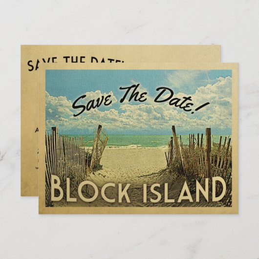 Blok Island Save the Date  Nautical Aankondigingskaart (Voorkant / Achterkant)